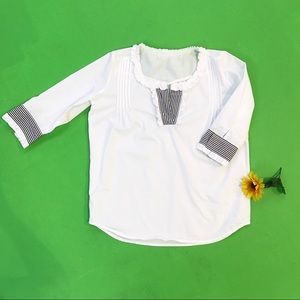 Handmade pure cotton ruffle shirt, contrast trim